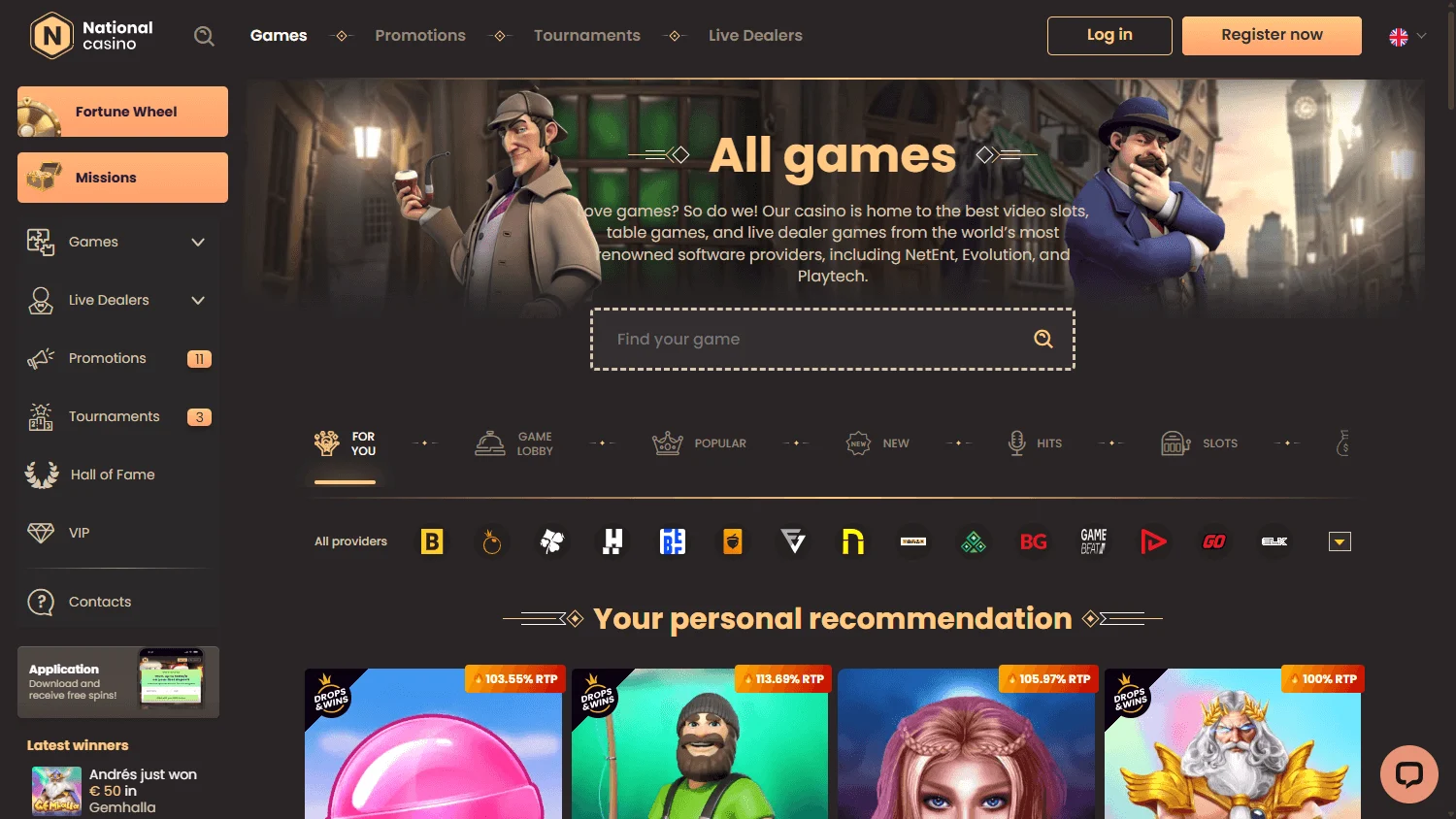 National Casino casino games on a desktop browser