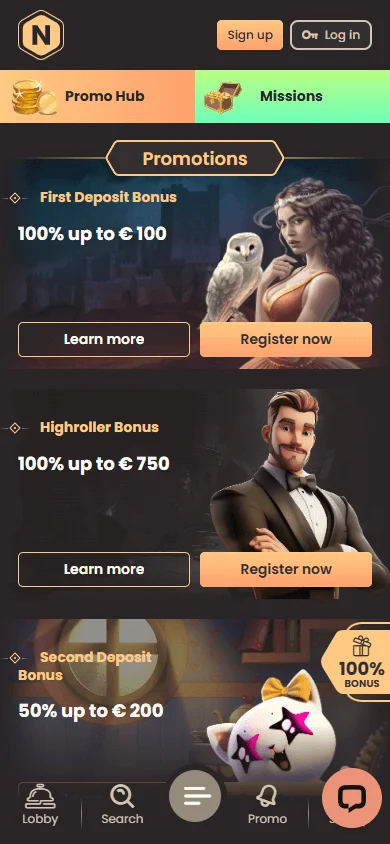 National Casino promotions on a mobile browser
