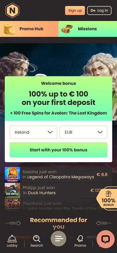 National Casino home experience on a mobile browser