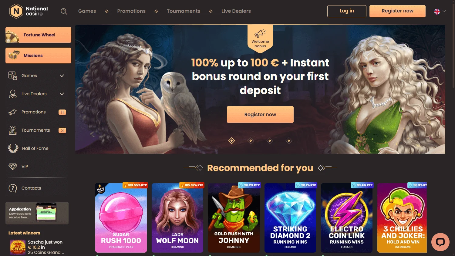 National Casino home experience on a desktop browser